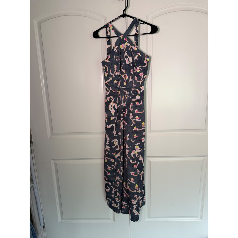 Cabi Dress Womens 4 Grey Pink Floral Halter Neck Smocked Back - Picture 1 of 4